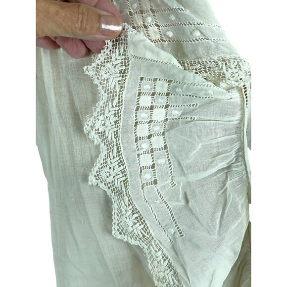 Edwardian white blouse with jabot and open work and handmade lace Size M/L - Picture 10 of 10